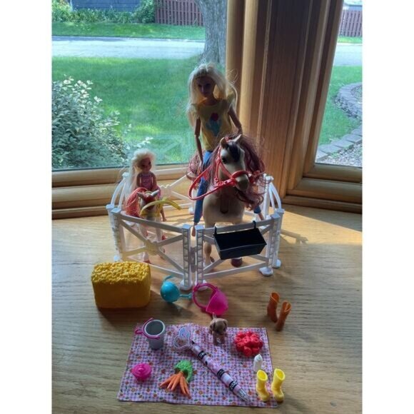Barbie Hugs N Horses Playset With Dolls Pony Accessories & Stable Set Mattel - Picture 1 of 8